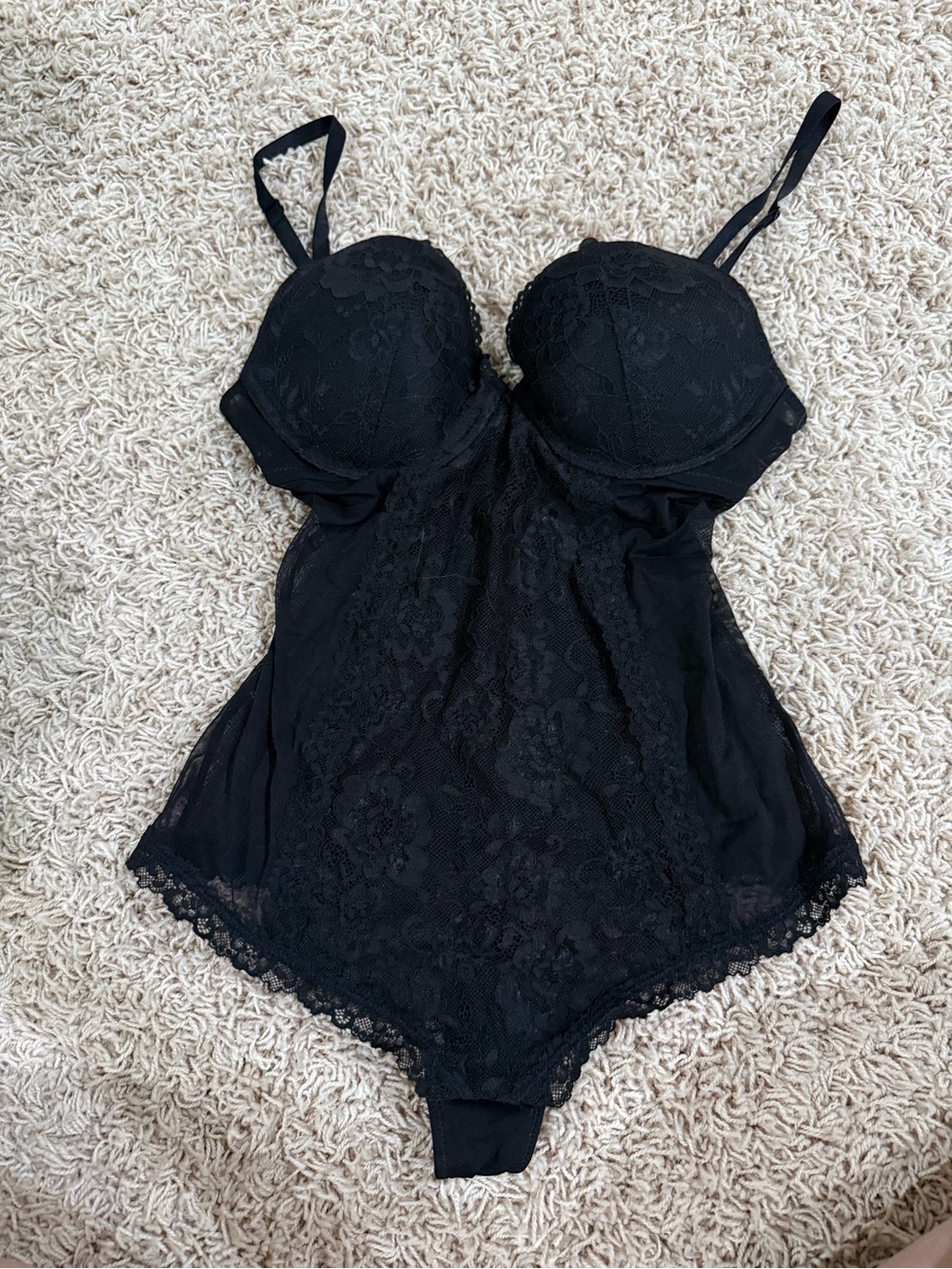 H&M Black Lace Chemise Bodysuit with Underwire Cups